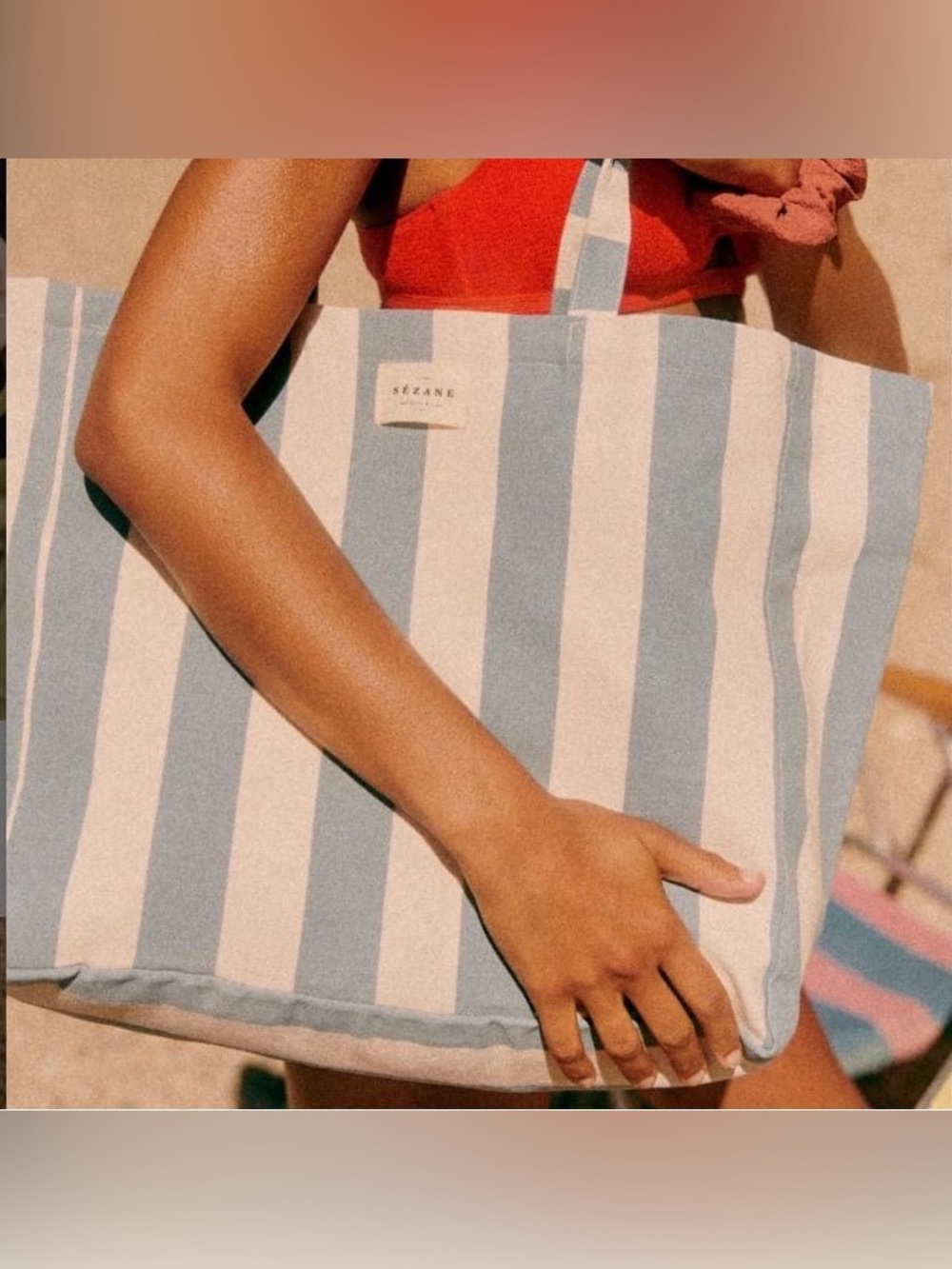 Sézane Pink and White Striped Tote